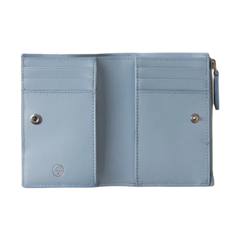 Mulberry Grained Cow Leather Wallet Small Size Women's Blue Gray-1