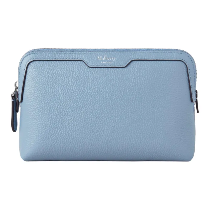 Mulberry Small Grain Leather Makeup Bag Small Size Women's Blue Gray-0