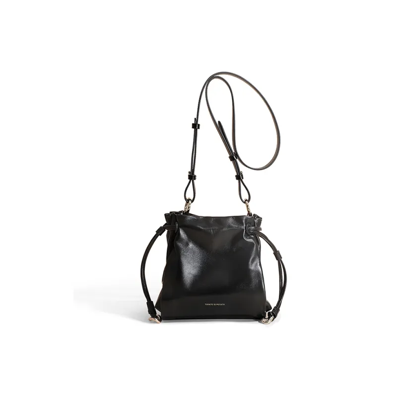 TOMATO&POTATO Cow Leather Shoulder Bag, Crossbody Bag, Handbag Medium Size Women's Black-1