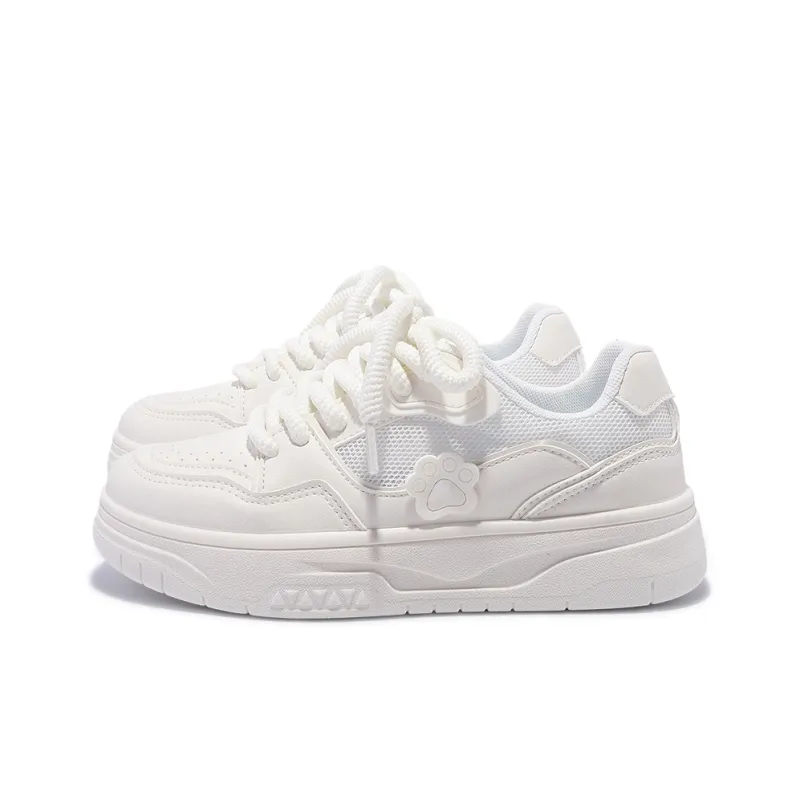 Miss Zhang Slip Resistant Cushioning Wear Resistant Breathable Height Increasing Low Top Skateboard Shoes Women's White-3