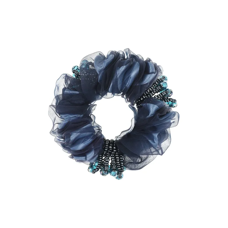 ROYALSASA Silk Chiffon Fabric Satin Faux Crystal Hair Ties Women's-1