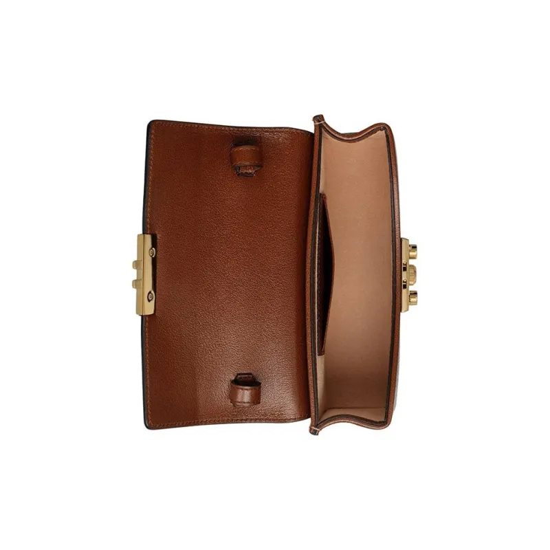 GUCCI Padlock Leather Paneled Canvas Shoulder Bag Mini Women's Black & Brown-6