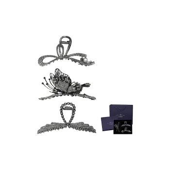 SENDME Hair Clips Women's Sparkling Black Butterfly 3 Pack