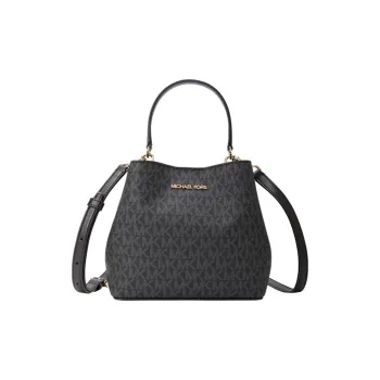 MICHAEL KORS Artificial Leather, Leather Monogram Portable Crossbody Bucket Bag Trumpets Women's Black