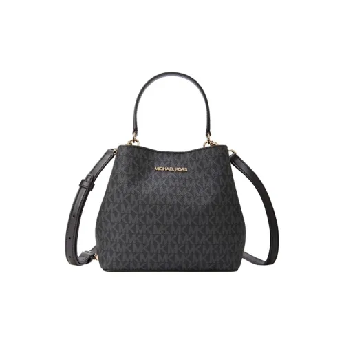 MICHAEL KORS Artificial Leather, Leather Monogram Portable Crossbody Bucket Bag Trumpets Women's Black