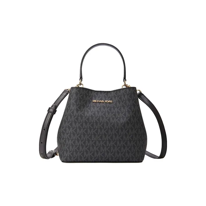 MICHAEL KORS Artificial Leather, Leather Monogram Portable Crossbody Bucket Bag Trumpets Women's Black-0