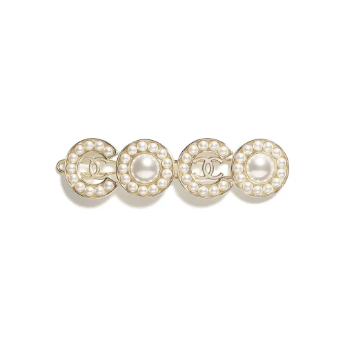 CHANEL Hair Clips Women's Gold And Pearl White