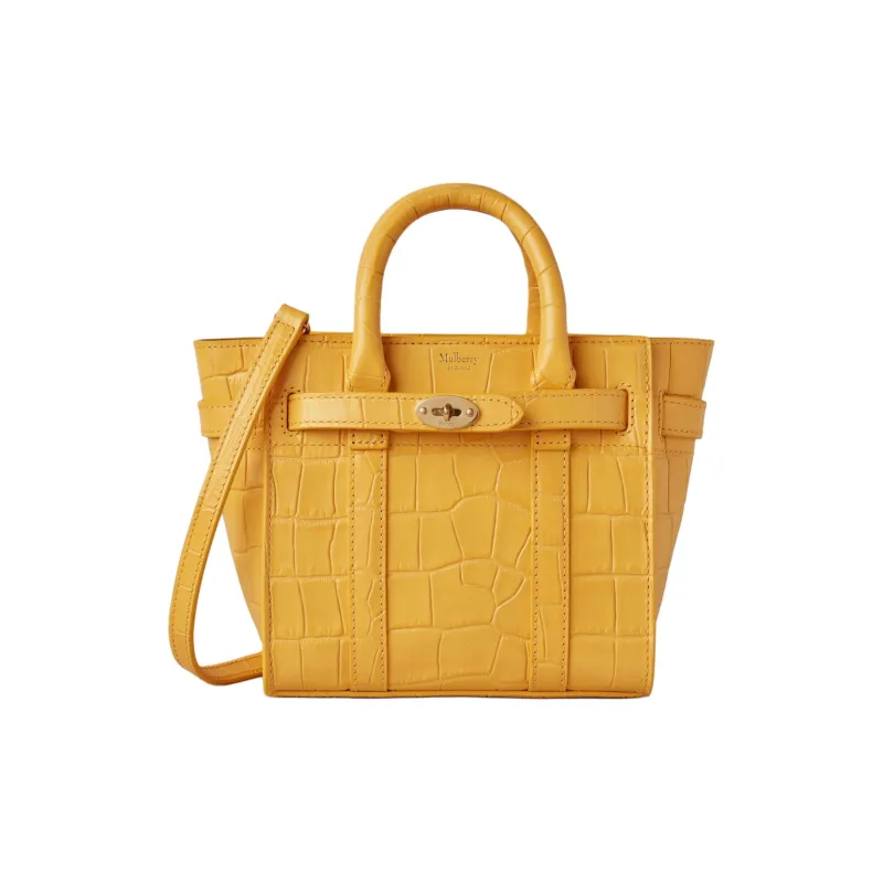Mulberry Bayswater Matte Crocodile Pattern Leather Shoulder Bag Crossbody Bag Handbag Extra Mini Women's Yellow-0
