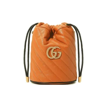GUCCI GG Marmont Natural Leather Bucket Bags Shoulder Bag Crossbody Bag Mini Women's Orange