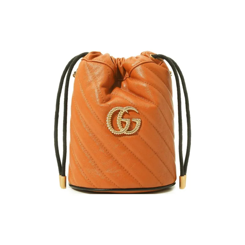 GUCCI GG Marmont Natural Leather Bucket Bags Shoulder Bag Crossbody Bag Mini Women's Orange-0