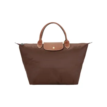 LONGCHAMP Le Pliage Polyamide Canvas With Leather Trim Dumpling Bag Handbags Medium Size Women's Ebony