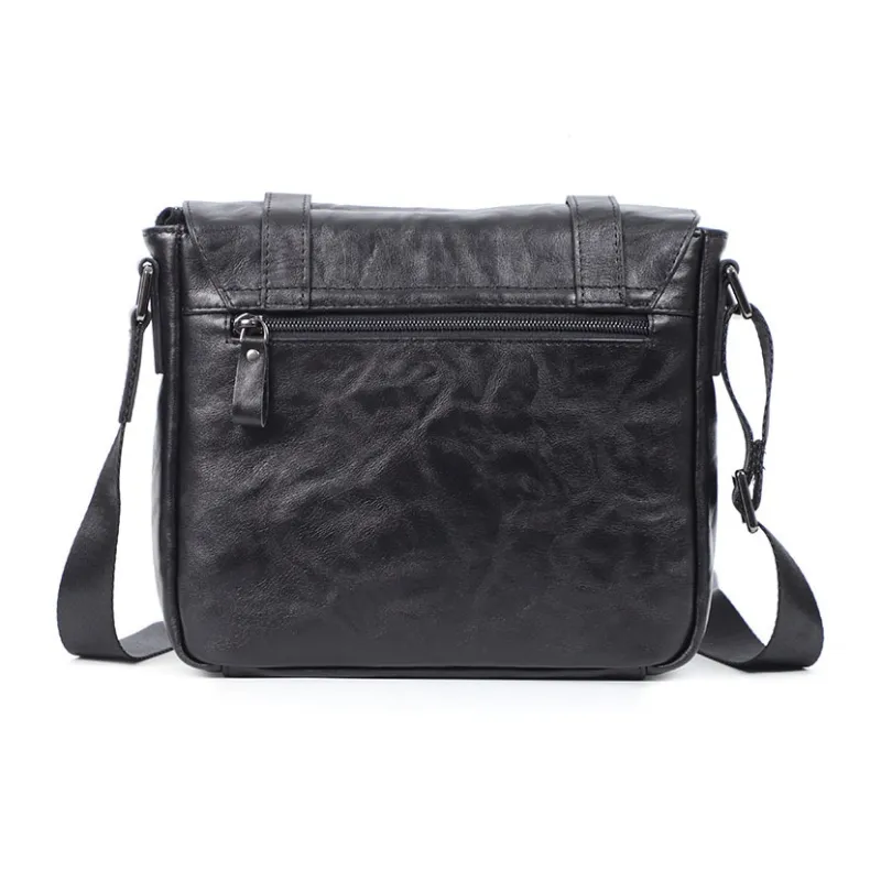 LARTIGENT Premium Vegetable Tanned Leather Messenger Bag Crossbody Bags Shoulder Bags Regular Men's Black-3