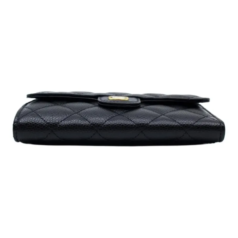 CHANEL Grain Embossed Litchi Grain Cow Leather Wallet Women's Black-3