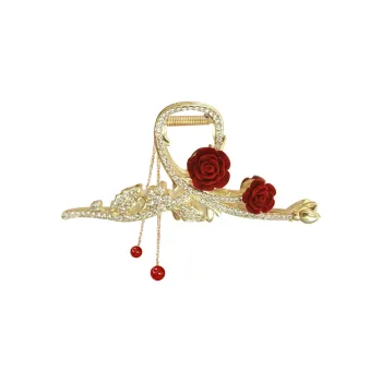 SENDME Hair Clips Women's Red Rose Claw Clip