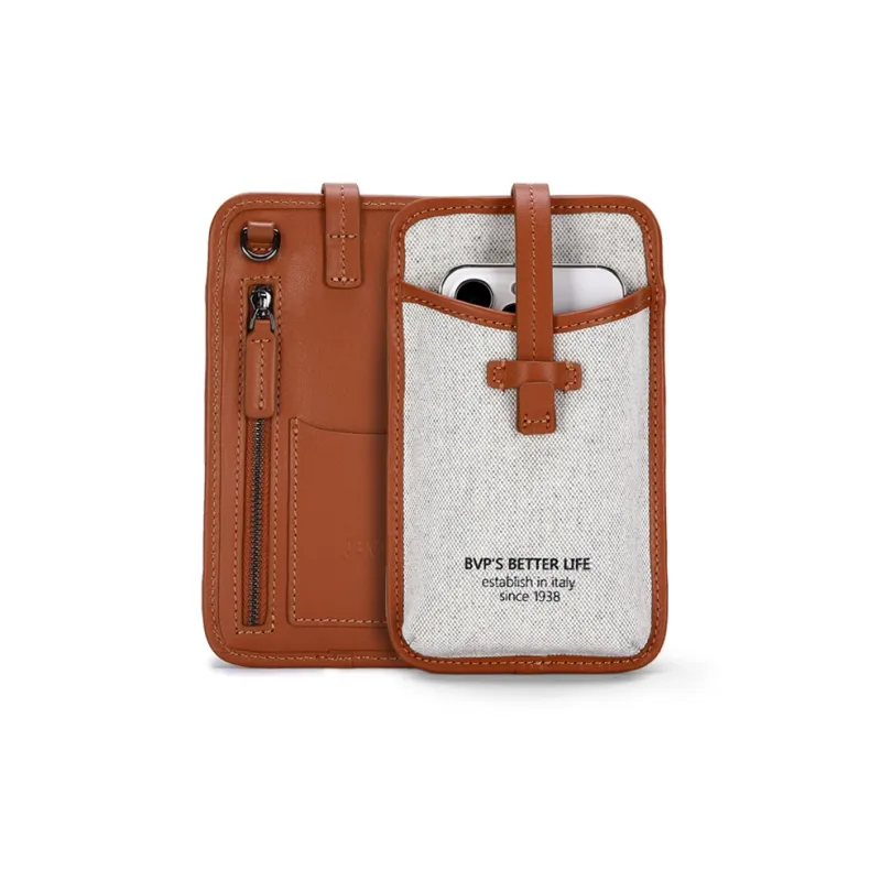 BVP Cow Leather Patchwork With Fabric Genuine Leather Design One Shoulder Small Bag Crossbody Bag Regular Unisex Brown-3