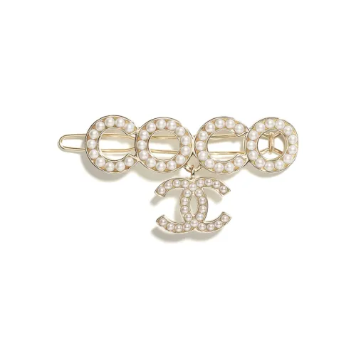 CHANEL Hair Clips Women's Gold And Pearl White