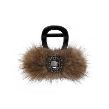 ROYALSASA Faux Fur, Faux Crystal Hair Clips Women's