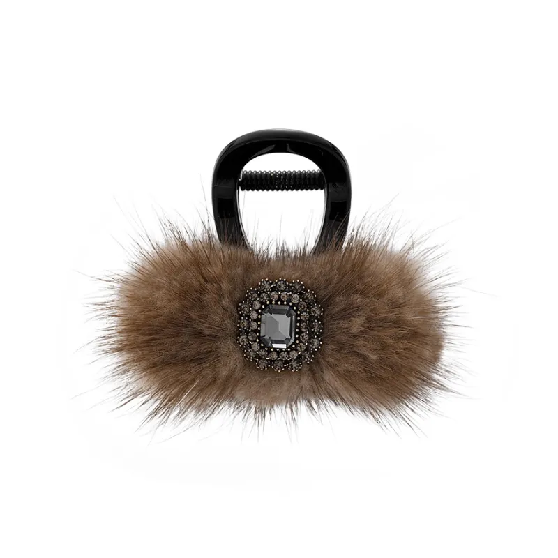 ROYALSASA Faux Fur, Faux Crystal Hair Clips Women's-0