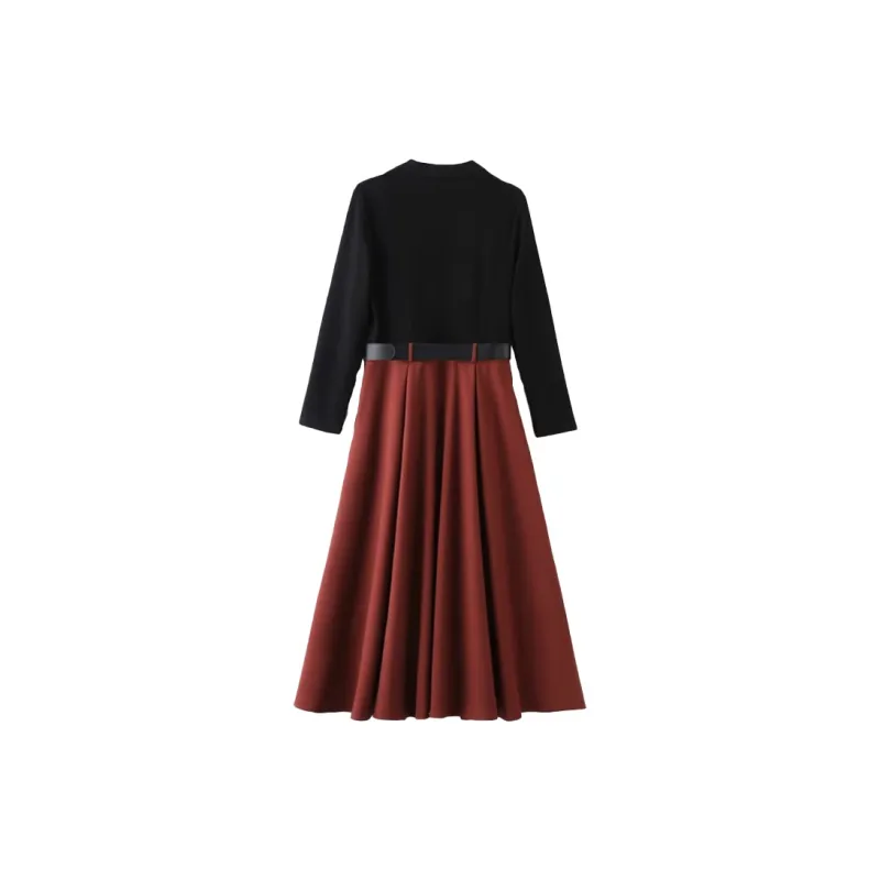 Mapping Long Sleeved Dresses Women's Deep Red-1