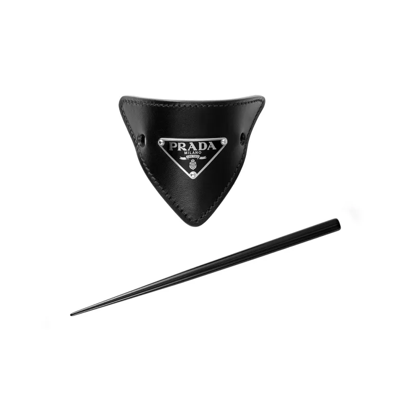 PRADA Leather Hair Clips Women's Black-5