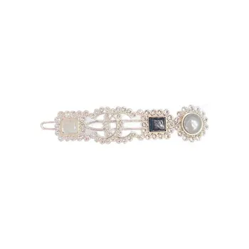 CHANEL Metal Artificial Pearl Colored Glaze Rhinestone Hair Clips Women's Gold