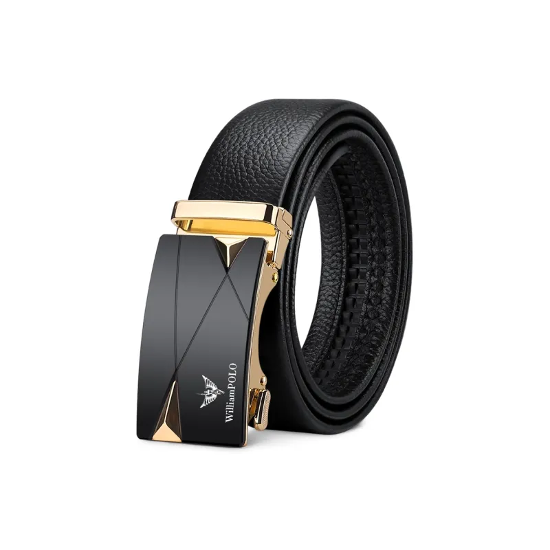 WilliamPOLO Cow Leather Top Grain Cow Leather Leather Belts Men's Gold Width 3.5cm-0
