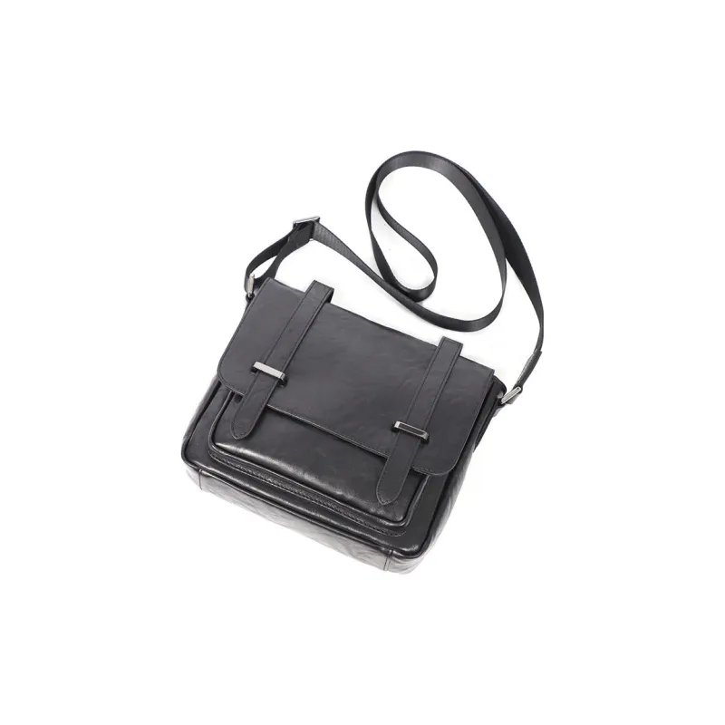 LARTIGENT Premium Vegetable Tanned Leather Messenger Bag Crossbody Bags Shoulder Bags Regular Men's Black-4