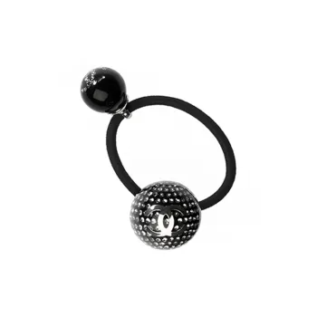 CHANEL Metal Resin Rhinestone Elastane Hair Tie Women's Black