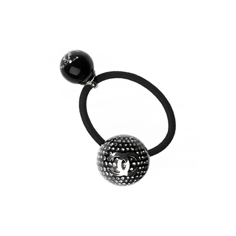 CHANEL Metal Resin Rhinestone Elastane Hair Tie Women's Black-0