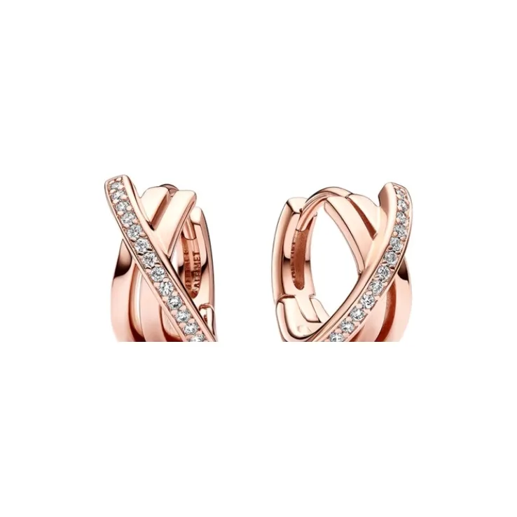 Pandora Gold Plated Copper Silver Alloy Synthetic Cubic Zirconia Earrings Women's Gold-0
