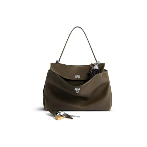 Balenciaga Smooth Calf Leather One Shoulder Handbags Large Size Women's Khaki