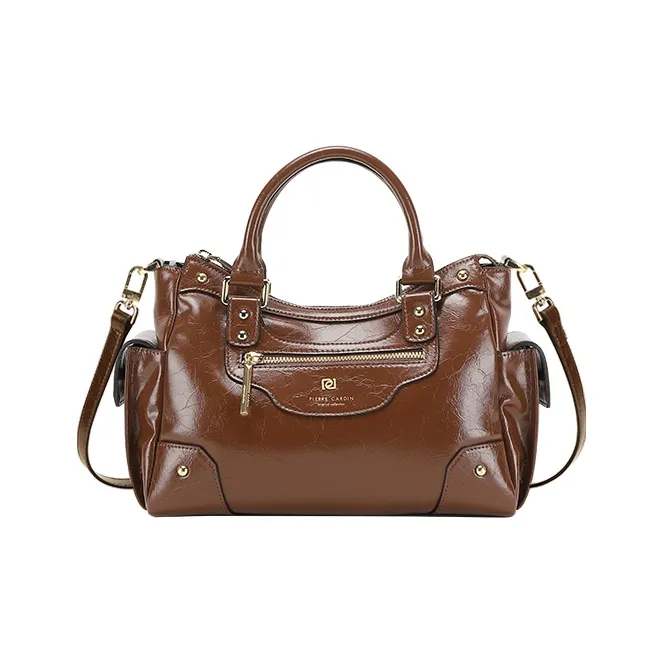 PIERRE CARDIN Oil Wax Cow Leather Shoulder Bag, Crossbody Bag, Handbag Medium Size Women's Black/Brown/Bitter Coffee-8