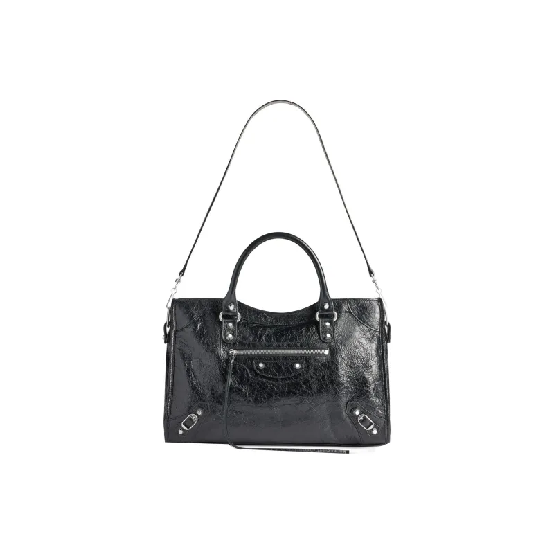 Balenciaga Le City Medium Bag In Black Arena Lambskin Shiny Silver Hardware Black-1