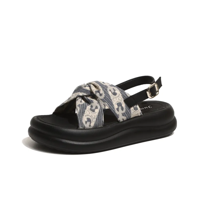 SHUXI Strap Sandals 4.5cm Women's Black Blue-9