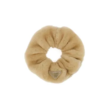 PRADA Triangle logo Shearling Scrunchie
