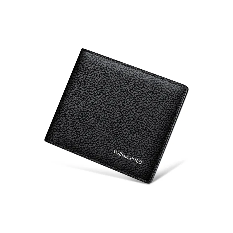 WilliamPOLO Top Grain Cow Leather Wallet Men's Black-3