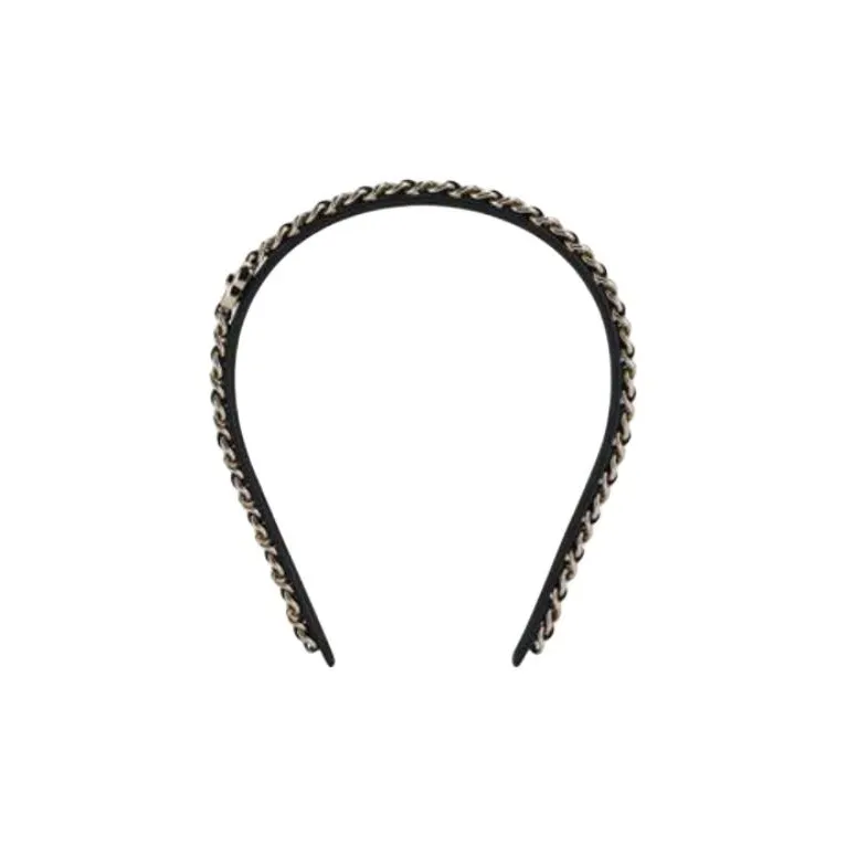 CHANEL Calfskin Headbands Women's Black/Gold-0