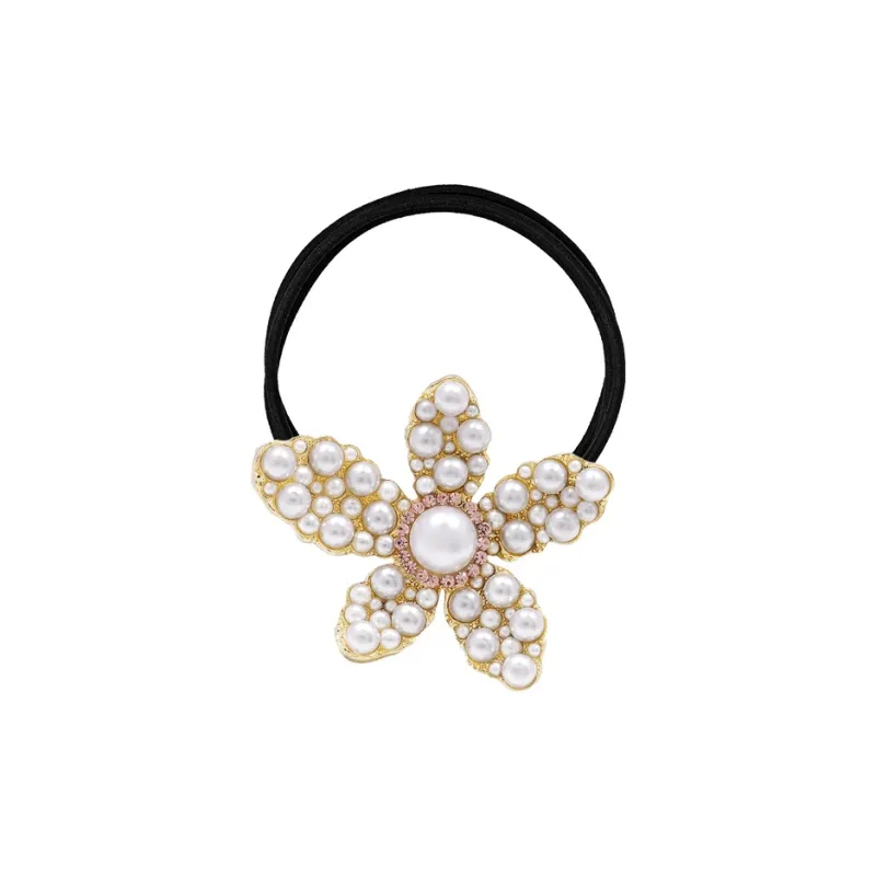 ROYALSASA 3 Strand Rubber Band, Faux Pearl Hair Tie Women's-0