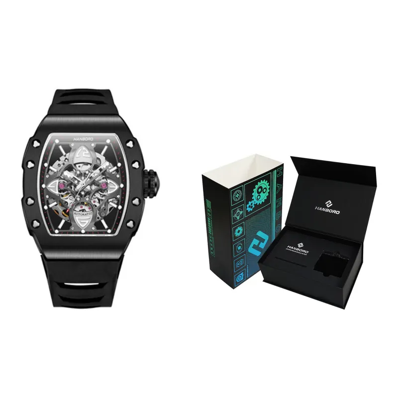 HANBORO Four-Leaf Clover Collection Automatic Mechanical Movement Watch Men's Watches Black Dial HBR989.1-HH-1