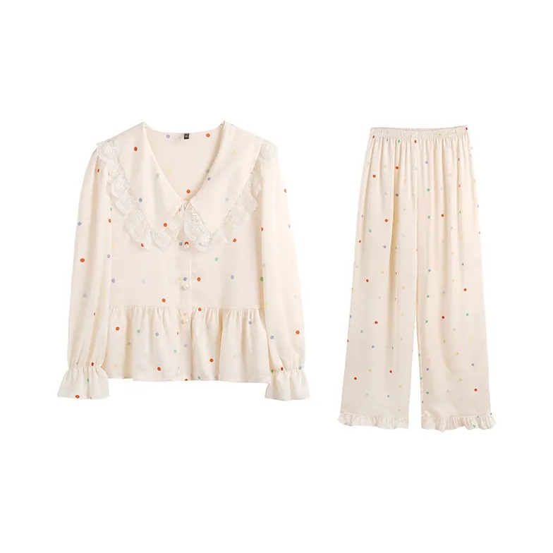 Flow Yarn Pajama Set Summer Women's Beige-0