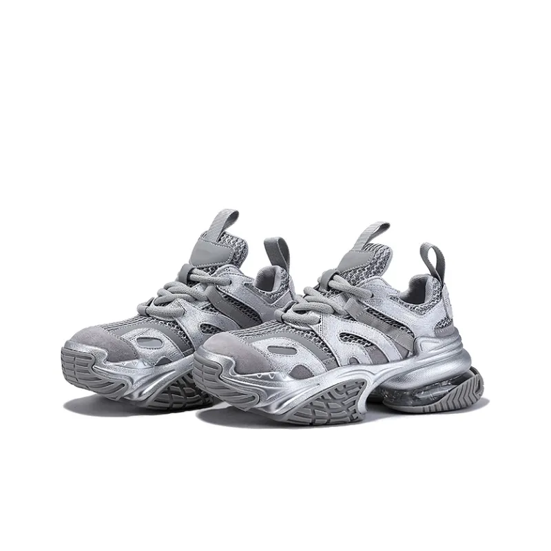 BELLALILY Anti Slip And Wear Resistant Height Increasing Low Top Chunky Sneakers Women's Silver-1