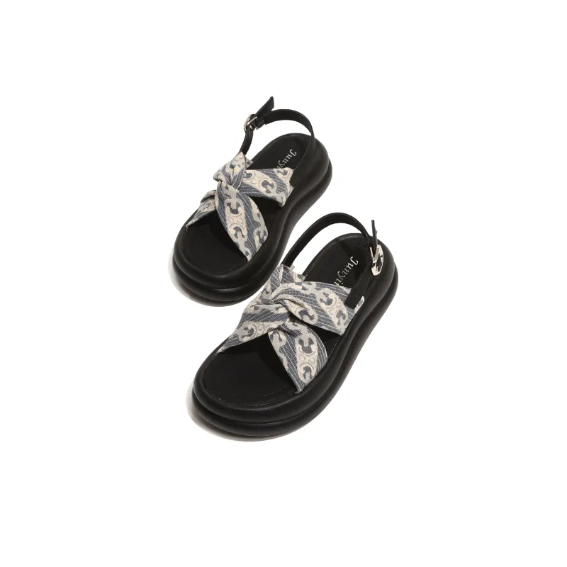 SHUXI Strap Sandals 4.5cm Women's Black Blue-12