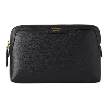Mulberry Classic Small Grain Leather Makeup Bag Small Size Women's Black