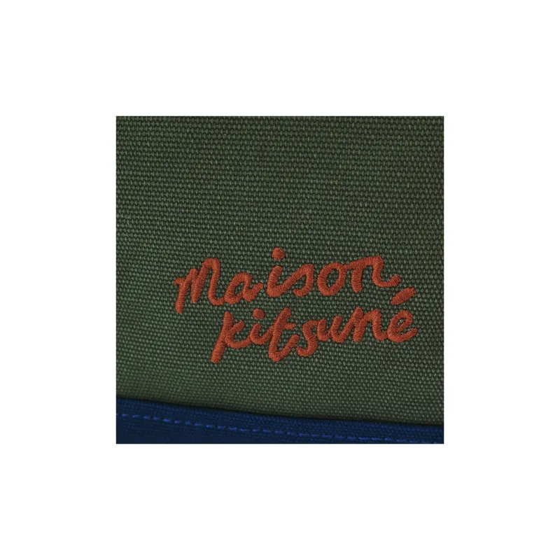 Maison Kitsune Cotton With Canvas And Leather Clutch Women's Army Green With Ink Blue Accents-5