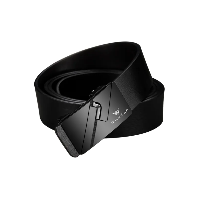 WilliamPOLO Cow Leather Belts Men's Gunmetal 3.4CM Width-5