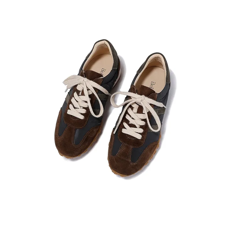BELLALILY Slip-Resistant Breathable Lightweight Low-Top Casual Shoes Women's Brown White Pink Yellow Navy Blue-23