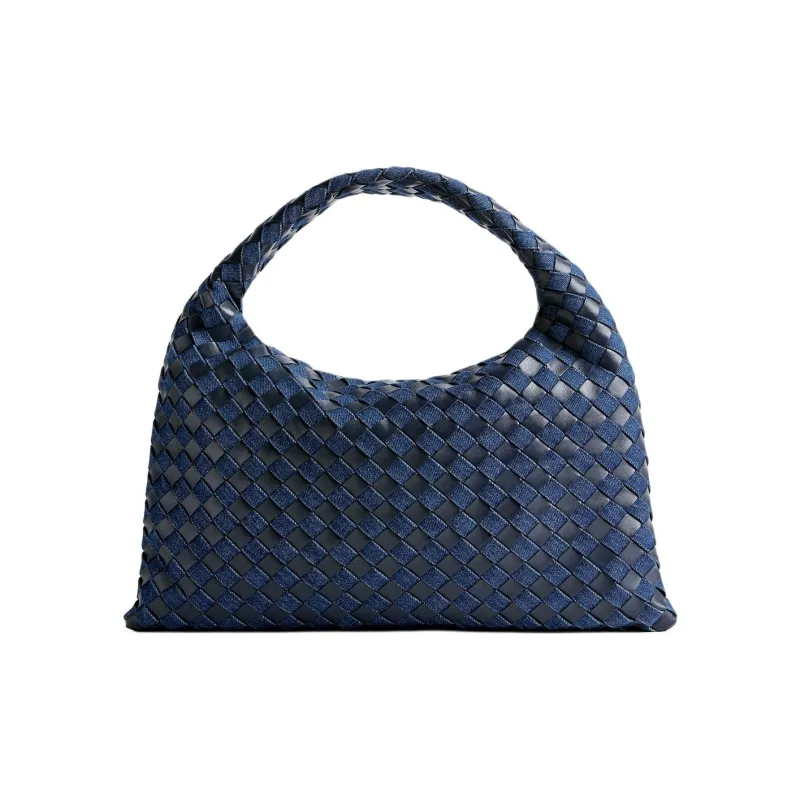 Bottega Veneta Intrecciato Denim With Leather Handbag Shoulder Bag Small Size Women's Dark Blue & Indigo-2