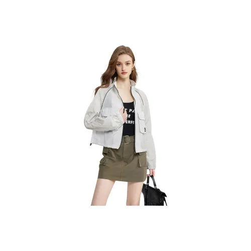 TOUCH Cropped Coats Women's Light Beige Gray