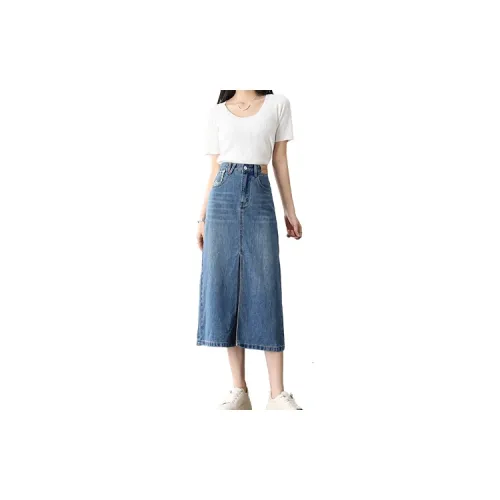 HIPPIEMISS Denim Long Skirts Women's Blue