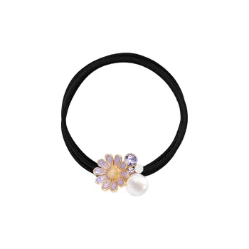ROYALSASA 3 Strand Rubber Band, Alloy, Faux Pearl Hair Tie Women's